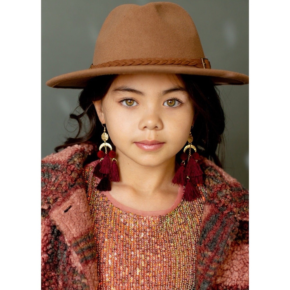 Joyfolie Pomlara Earrings In Burgundy- Tassel -Gold- Deep Red- NEW